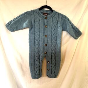 LlamaJama Boys 18M 100% Wool Onesy Button-Up Pajamas Blue